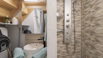 Douche, articles de toilette gratuits, serviettes fournies