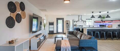 TV, fireplace, offices