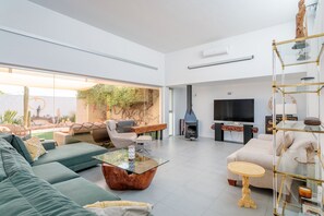 TV, fireplace