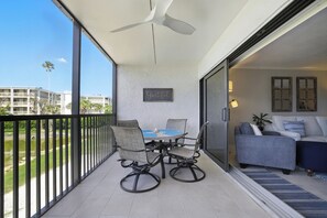 Outdoor dining - Sand Pointe 214, 2 Bedroom, Pool and Gulf View, Completely Renovated (Sanibel)