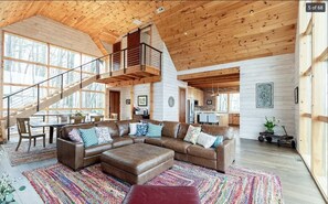TV, fireplace, offices - Luxury 5BR Cabin | Hot Tub & Mtn Views | Secluded (Mineral Bluff)