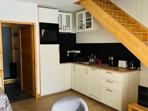 Fridge, microwave, dishwasher