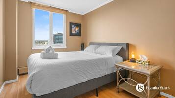 2 bedrooms, desk, iron/ironing board, travel crib