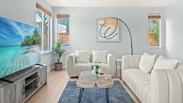 House, Multiple Beds, Pool View (10919 Rancho) | Living area - Bright Designer Home w Pool, Near Everything (Ontario)