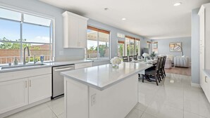 House, Multiple Beds, Pool View (10919 Rancho) | Private kitchen - Bright Designer Home w Pool, Near Everything (Ontario)
