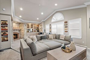 House, Multiple Beds, Pool Access, Pool View (2312 Rowland Heights) | Living area | 42-inch flat-screen TV with digital channels, fireplace