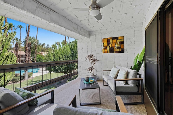 Condo, 1 King Bed with Sofa bed, Balcony, Pool View (Sunset Palmar) | Living area | 50-inch flat-screen TV with digital channels - Sunset Palmar Great for Remote Work (Palm Springs)