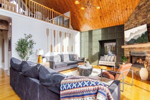 Smart TV, fireplace, video games, foosball