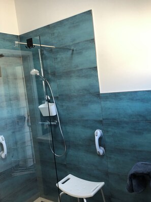 Shower, hair dryer, soap