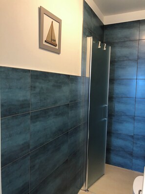 Shower, hair dryer, soap