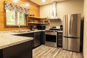 Fridge, microwave, oven, dishwasher