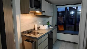 Classic Apartment | Private kitchen | Mini-fridge, microwave, oven, stovetop