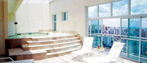 Indoor pool, open 8:00 AM to 10:00 PM, sun loungers