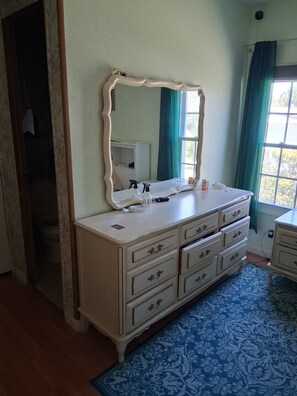 Hair dryer, towels, soap