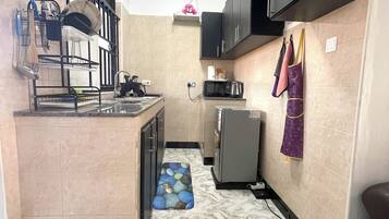 Microwave, stovetop, electric kettle, blender