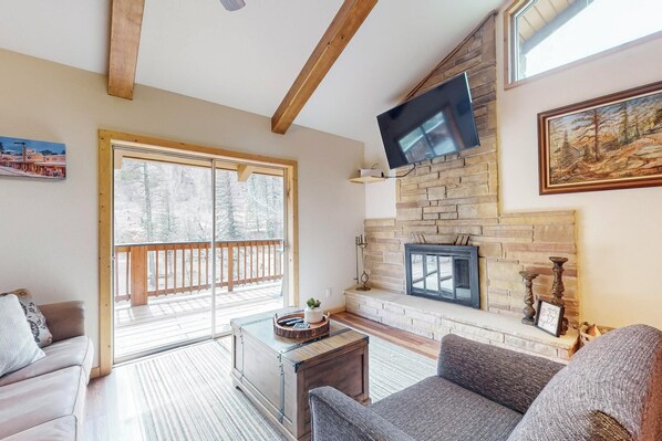 Smart TV, fireplace, table tennis, books