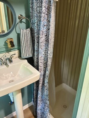 Shower, towels, soap, toilet paper - Woods Cabin-Kingston/Woodstock, NY. (Kingston)