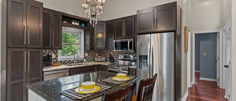 Fridge, microwave, oven, dishwasher