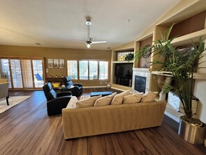 TV, fireplace