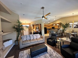 TV, fireplace
