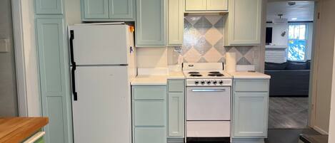 Frigorífico, microondas, horno y placa de cocina