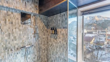 Japanese-Western Classic Suite Room with Semi Open-Air-Bath, Non Smoking | Bathroom | Hair dryer, slippers, bidet, towels