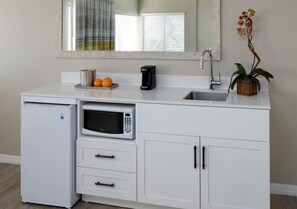 Fridge, microwave, coffee/tea maker