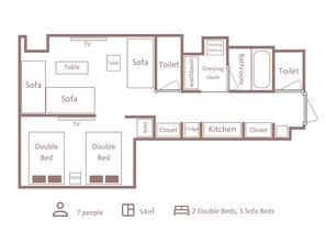 Family Suite 1 Bedroom with 5 Beds | In-room safe, free WiFi, bed sheets - Minn Kawaramachi Gojo Riverside (Kyoto)
