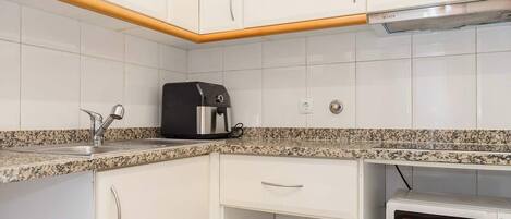 Fridge, microwave, stovetop, toaster