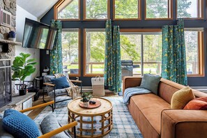 TV, fireplace, foosball