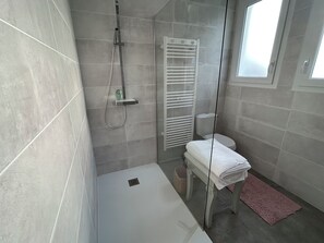 シャワー、タオル、石鹸、トイレットペーパー