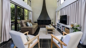 TV, fireplace