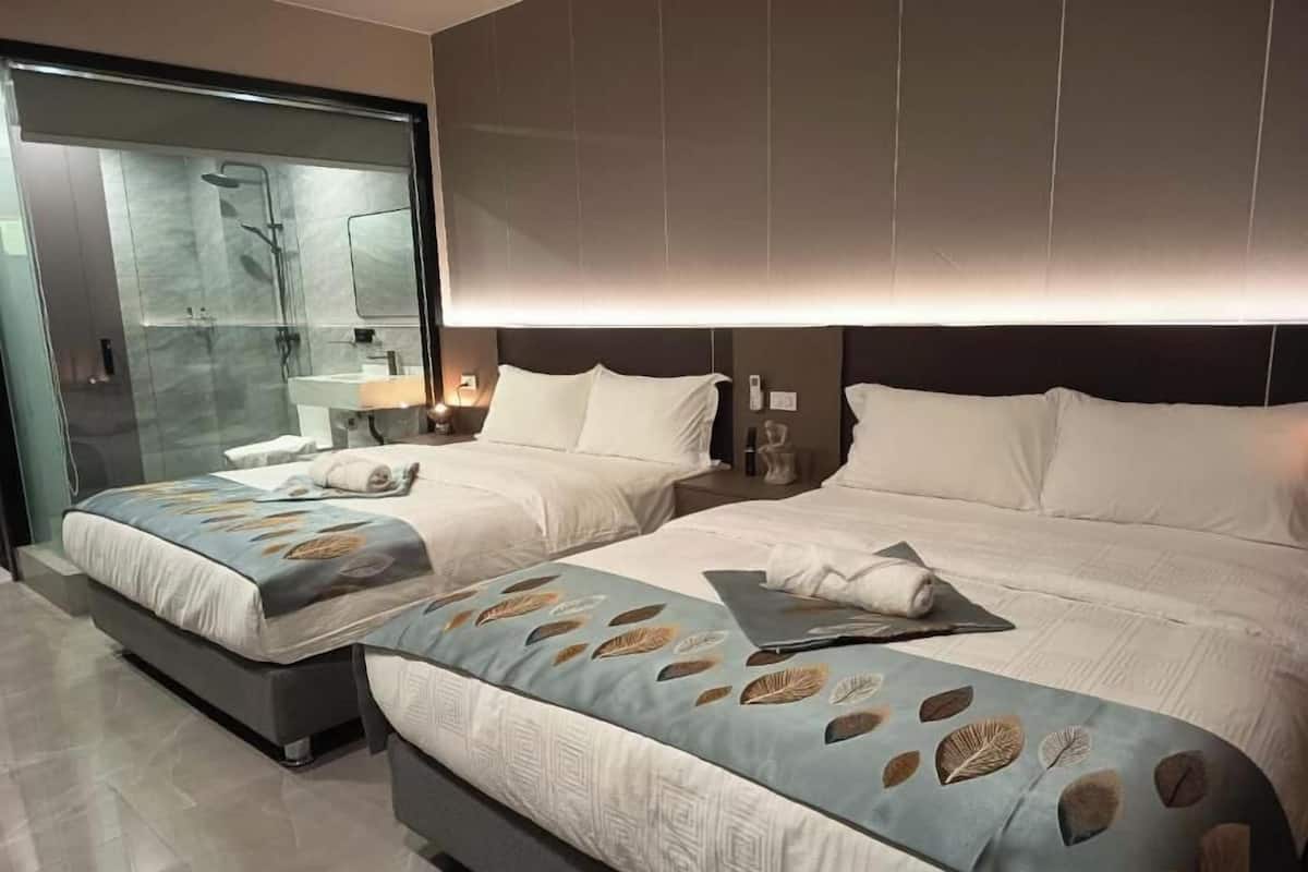 Desk, laptop workspace, free WiFi, bed sheets