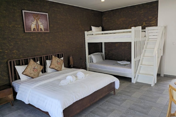 Desk, laptop workspace, free WiFi, bed sheets