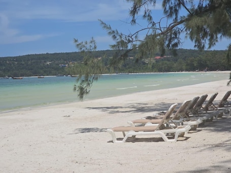 On the beach, white sand, beach bar