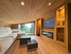 TV, fireplace