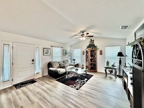 Smart TV, fireplace, DVD player, printers