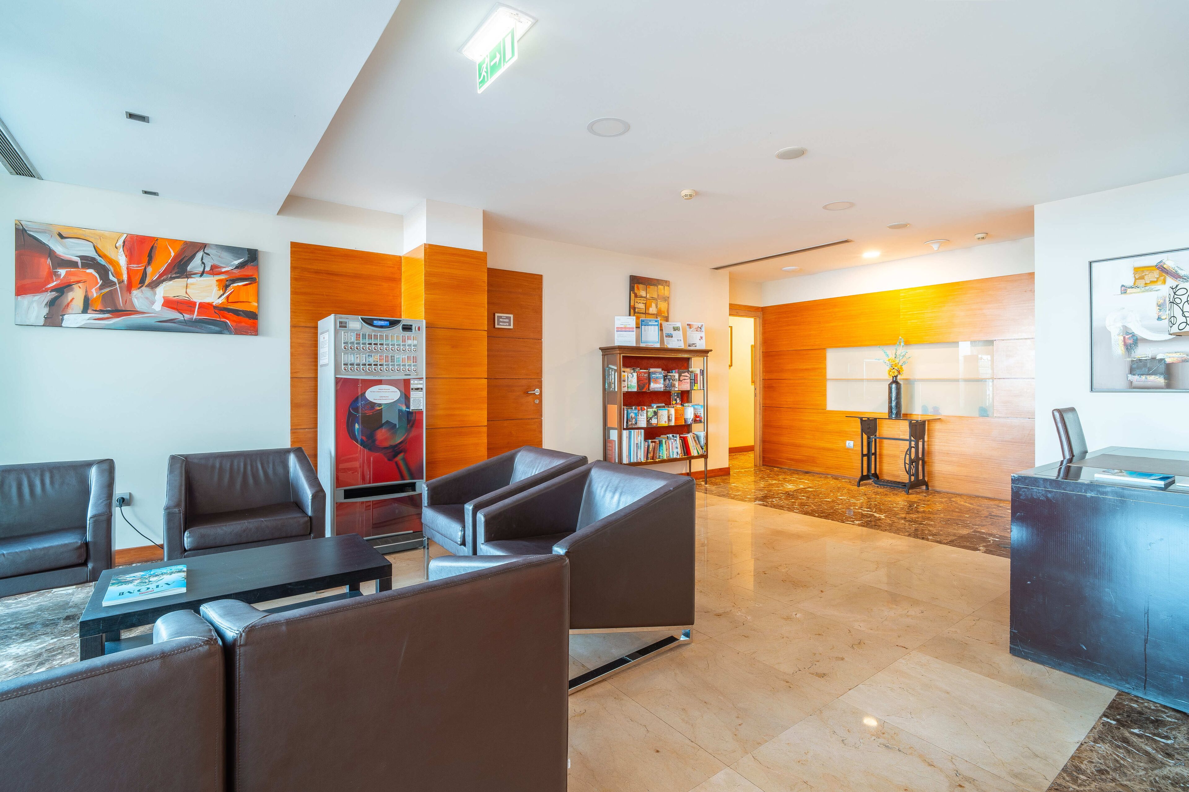 Unwind in cozy lounge seating before heading out.