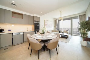 Exclusive Apartment, Balcony, Bay View | In-room dining - PVH - Creek Gate - Stylish 2BR (Dubai)