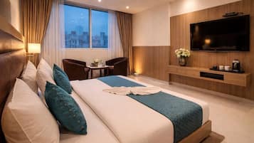 Executive tweepersoonskamer, uitzicht op stad | Lakens van Egyptisch katoen, luxe beddengoed, donzen dekbedden