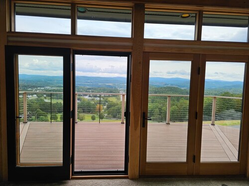  180-degree panoramic views of Vermont's mountains from the Living room, Hot Tub