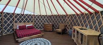 Pondside Yurt Stay on a Heritage Farm with Trails, Sauna & Scenic Views
