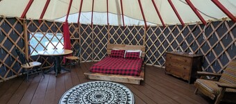 Pondside Yurt Stay on a Heritage Farm with Trails, Sauna & Scenic Views
