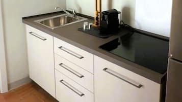 Classic Apartment, Balcony, City View | Private kitchen | Fridge, microwave, stovetop, cookware/dishes/utensils