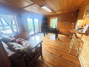 Smart TV, fireplace, video games, foosball