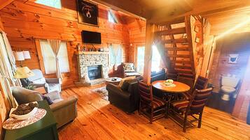 Smart TV, fireplace, video games, foosball