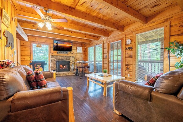 テレビ、暖炉、DVD プレーヤー