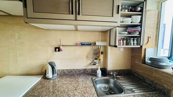 Fridge, oven, stovetop, coffee/tea maker