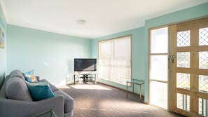 TV, DVD player, books, video library