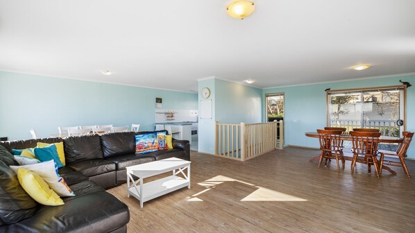 TV, DVD player, books, video library